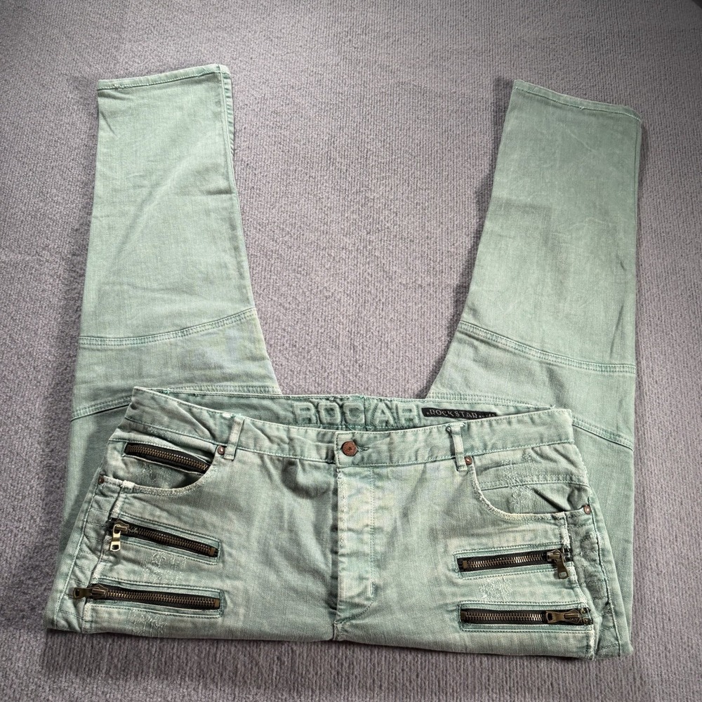 Rockstar Original Miesha Green Stacked Flare Jeans Mens Size 42x30 Distressed